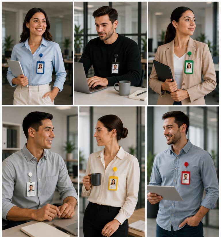 Porta credencial con broche retráctil